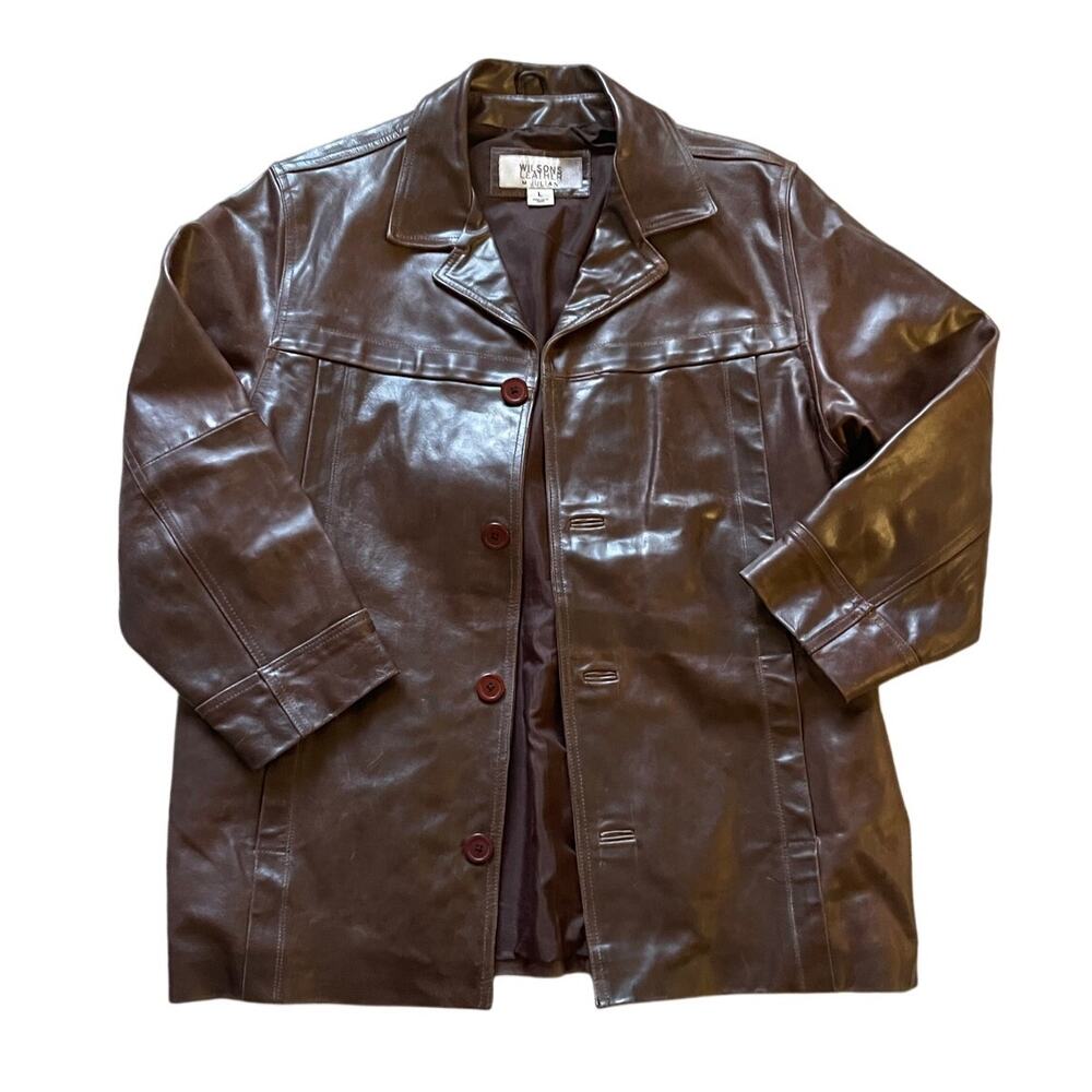 90s Vintage WILSONS Leather Jacket Size Large Y2K Edge Dark Brown Oversized